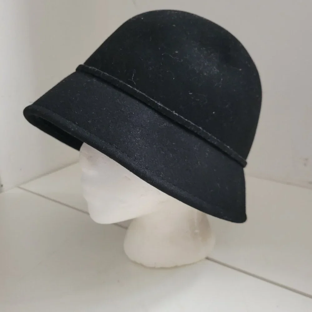 Vintage Black Wool Hat 1920's Styling bucket Hat - Picture 3 of 6